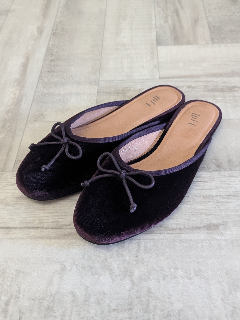 J Jill Womens 7 Burgundy Velvet Amanda Ballet Slide Mule Slip On Flats Bow Y2K